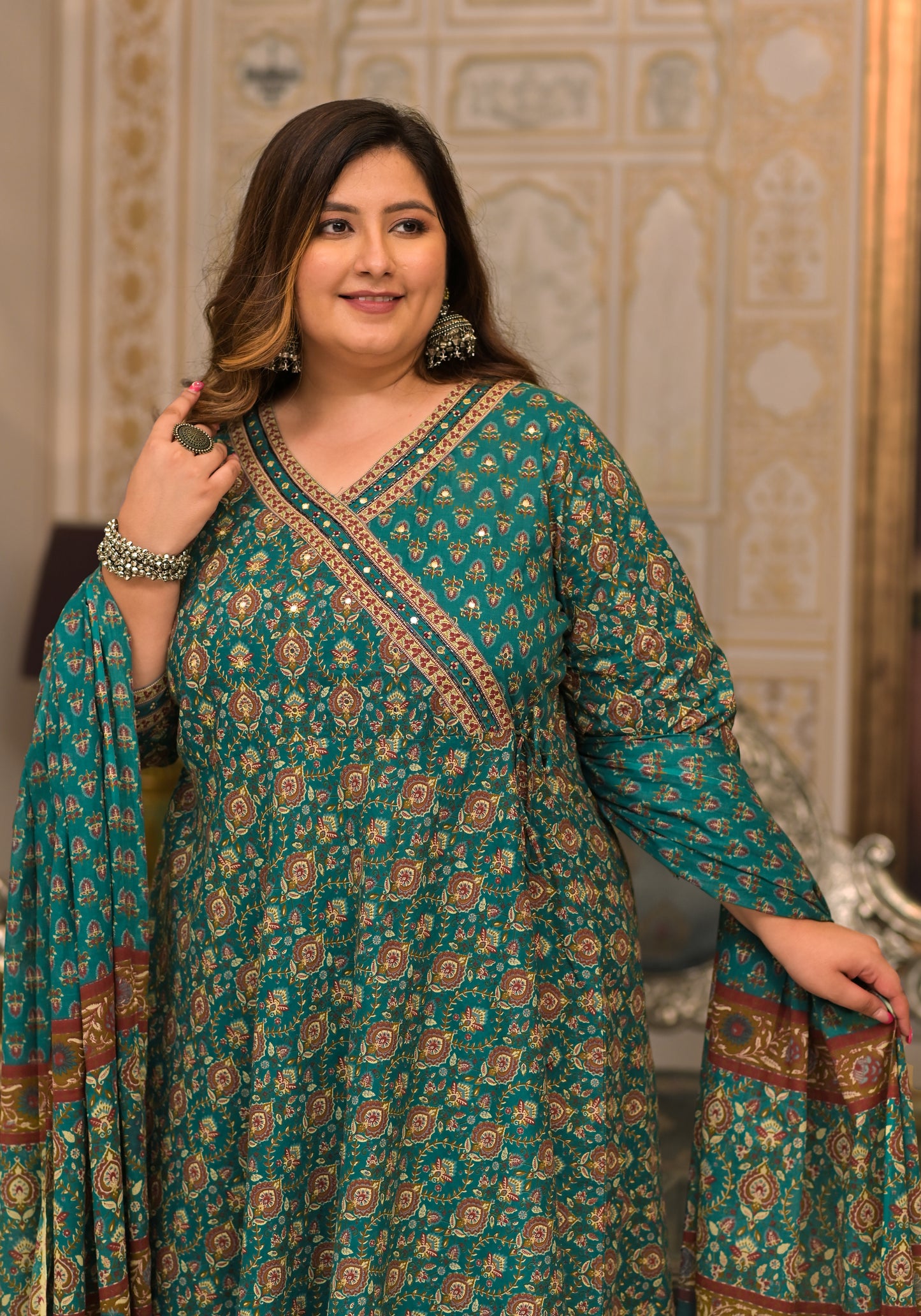 Green Angrakha Kurta Pant Dupatta Set
