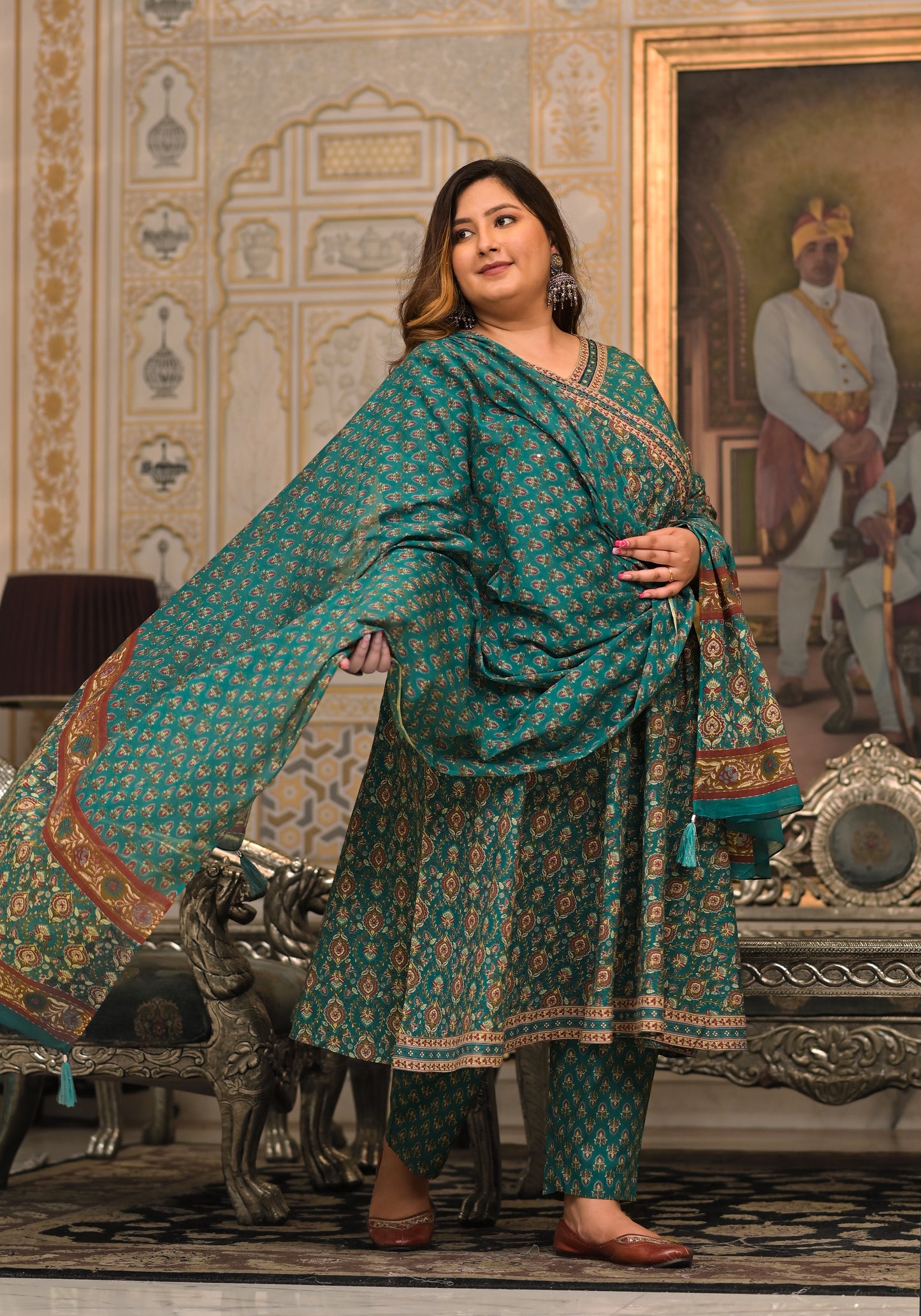 Green Angrakha Kurta Pant Dupatta Set