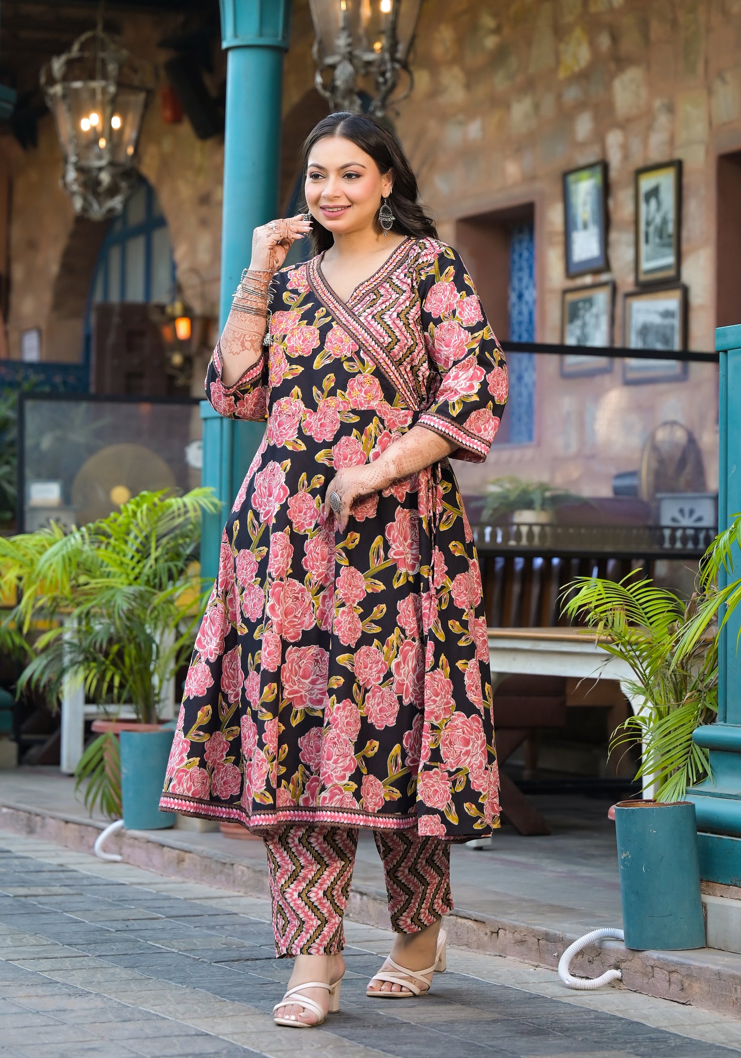 Light Pink Anarkali Kurta Pant Dupatta Set (Pure Cotton)