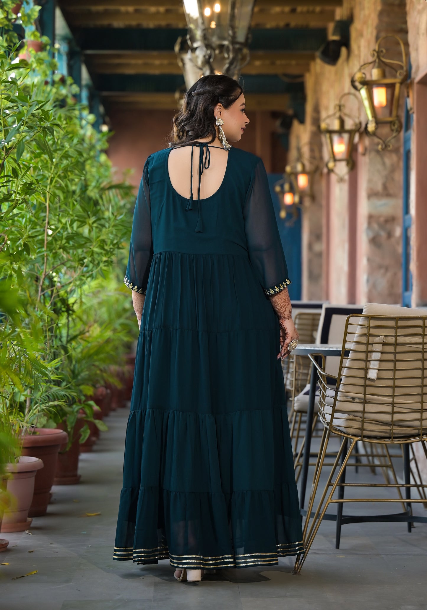 Dark Green Embroidered Anarkali Kurta & Dupatta Set
