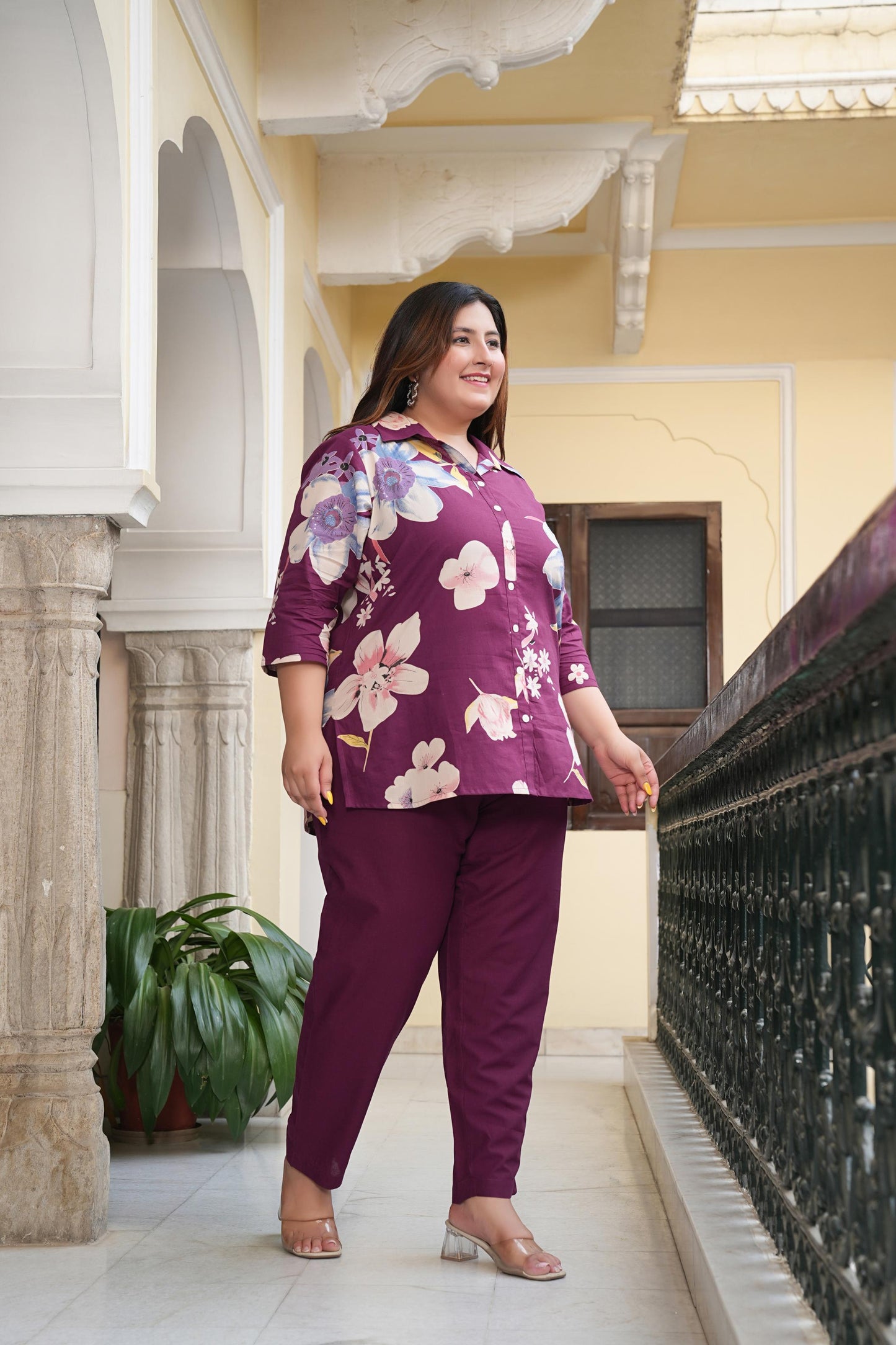 Dark Maroon Printed Pure Cotton Co-Ord Set