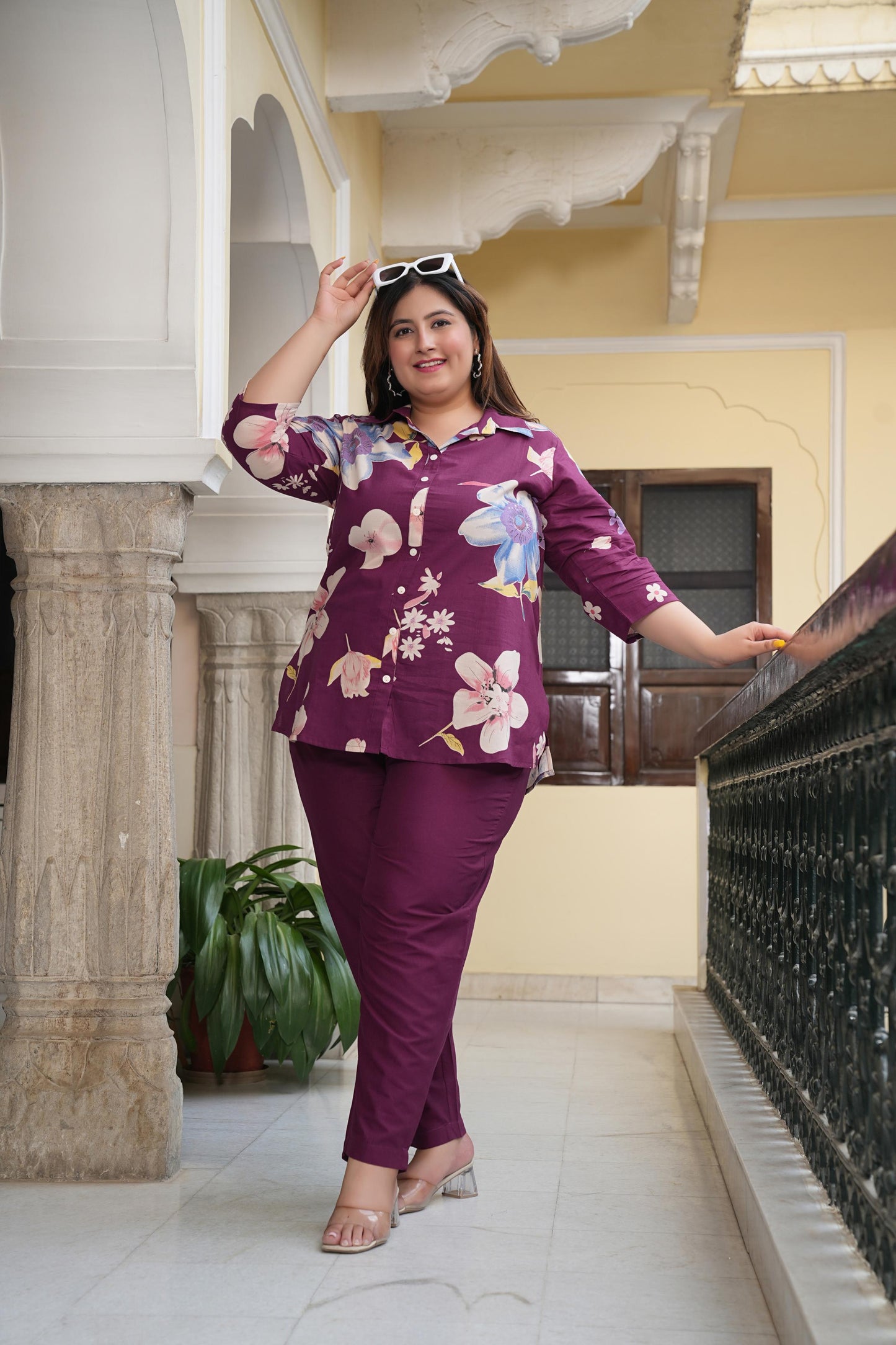 Dark Maroon Printed Pure Cotton Co-Ord Set