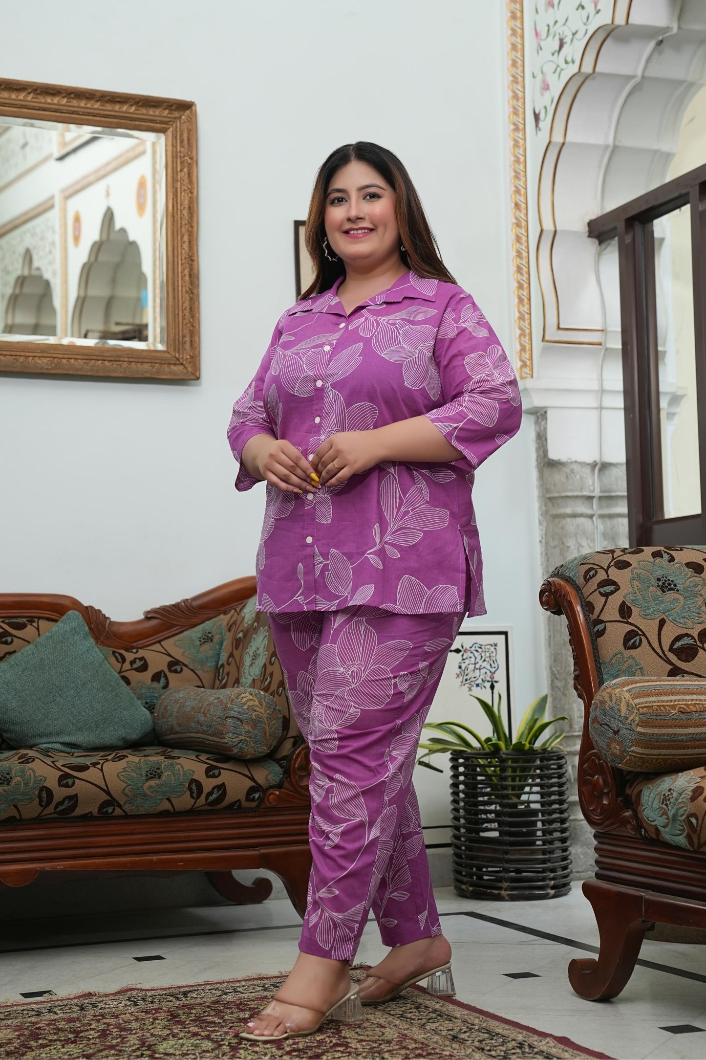 Purple Printed Pure Cotton Co-Ord Set