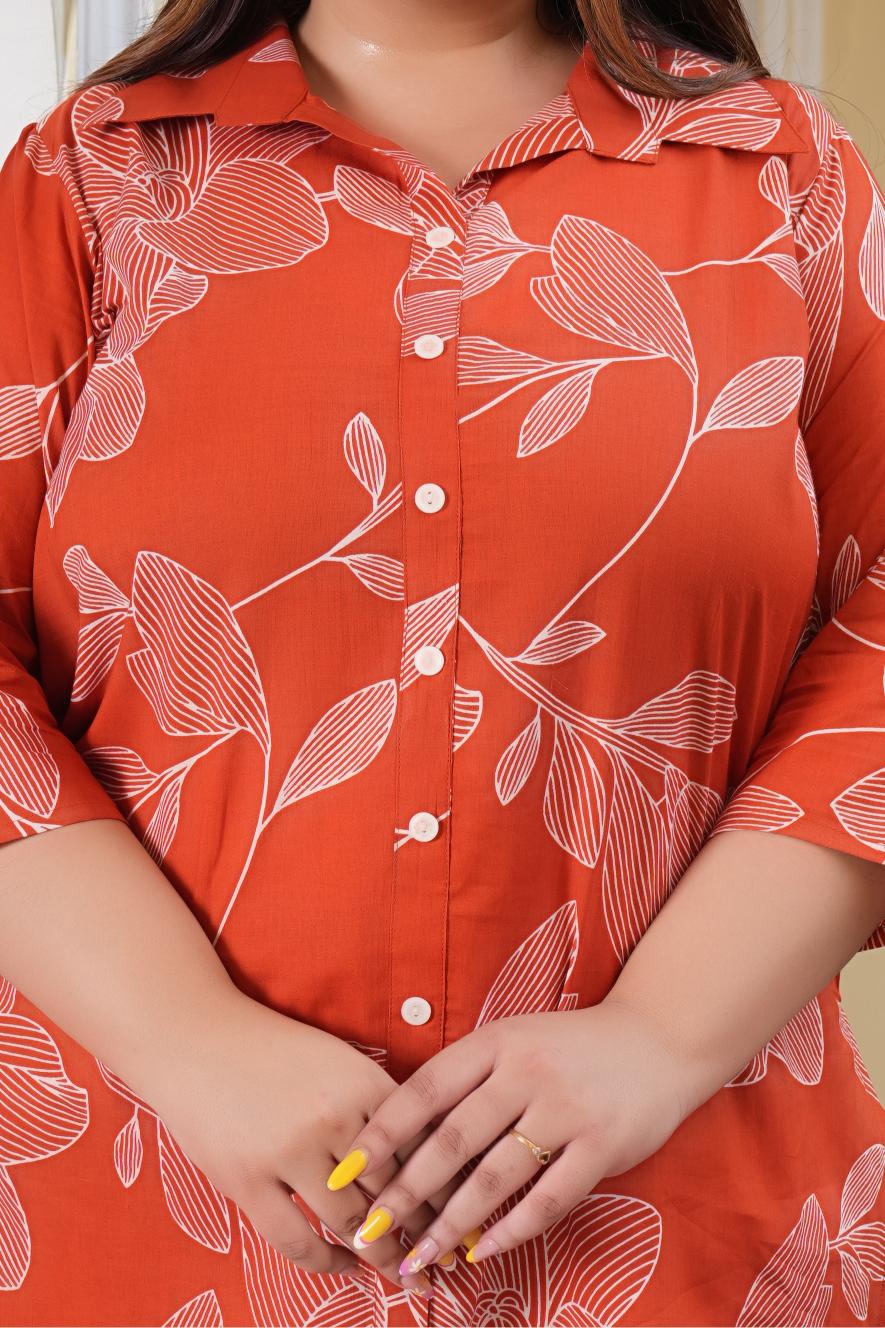 Orange Printed Pure Cotton Co-Ord Set