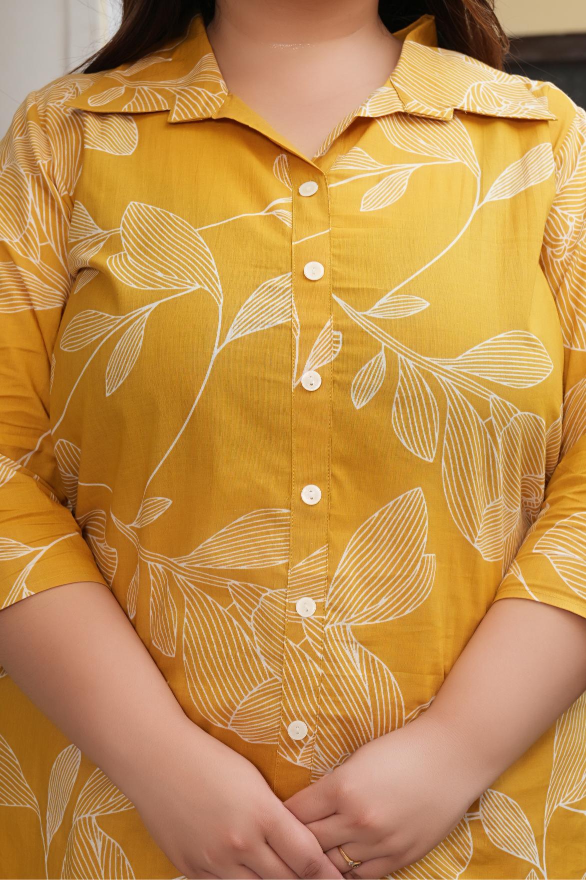 Yellow Printed Pure Cotton Co-Ord Set
