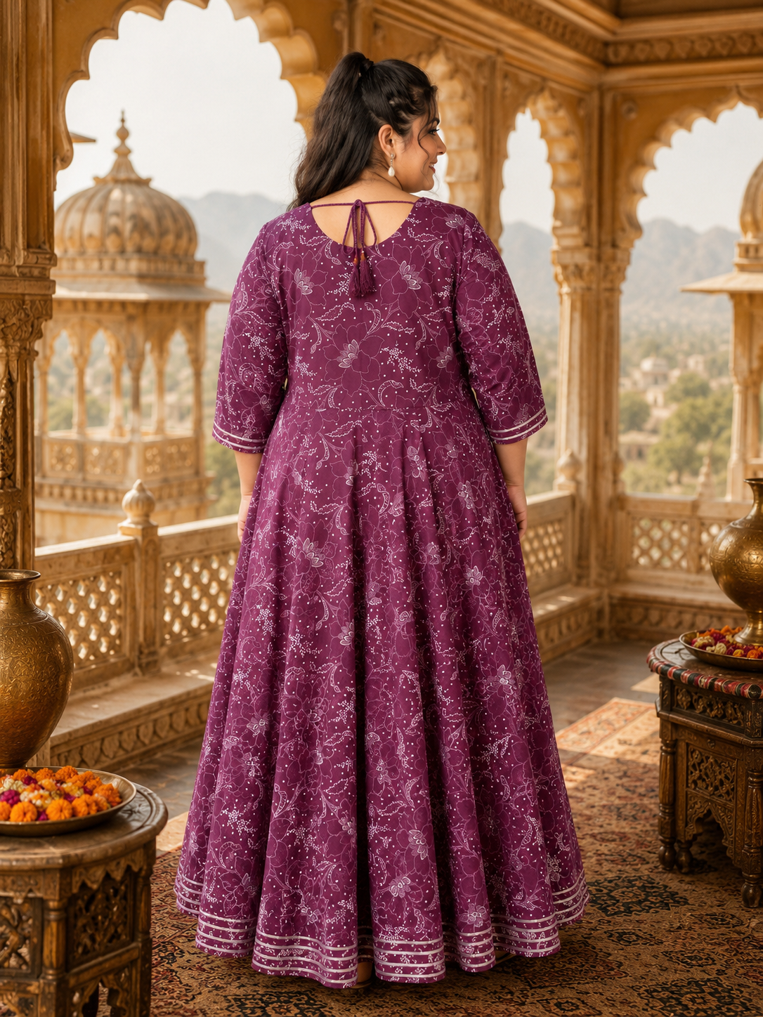 Magenta Purple Anarkali Kurta & Dupatta Set (Cotton)