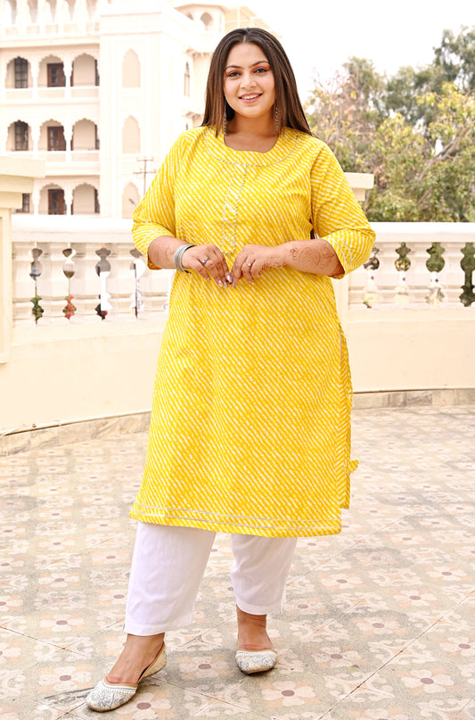 Yellow Lehariya Straight Kurti