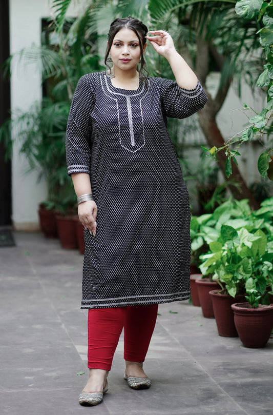Black Pure Cotton Straight Kurti