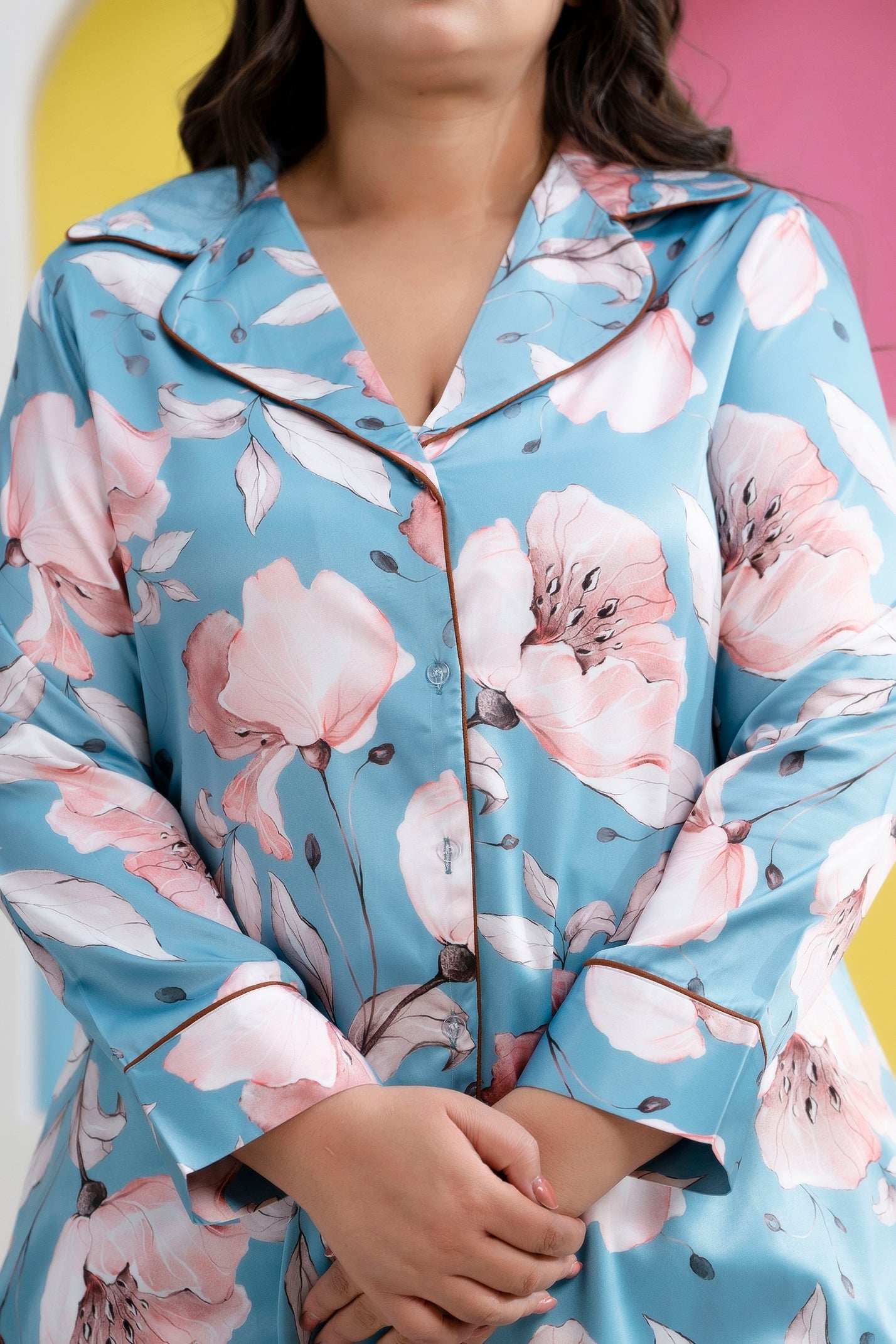 Light Sea Green Printed Night Suit Shirt & Pajama Set