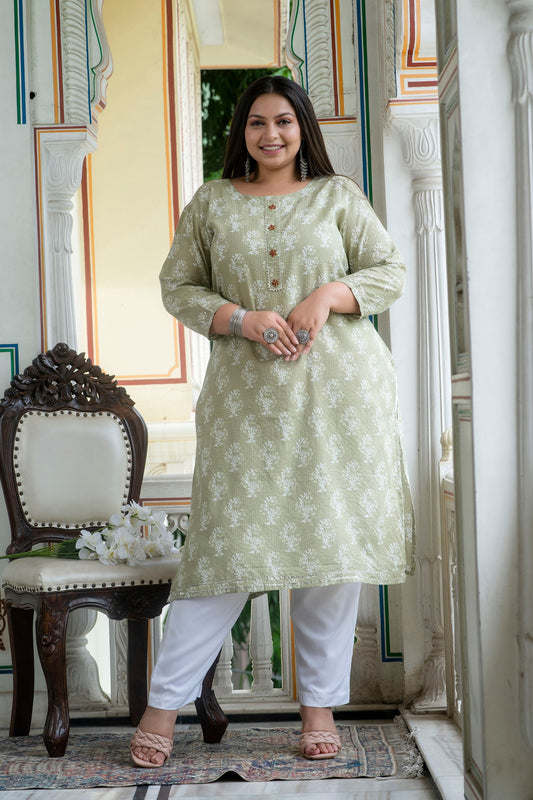 Light Khaki Pure Cotton Straight Kurti