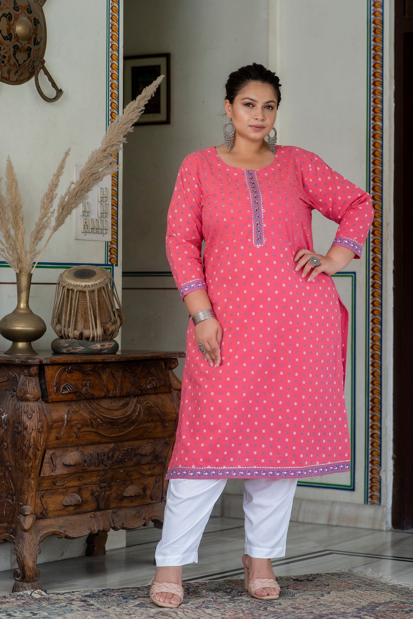 Pink Pure Cotton Straight Kurti