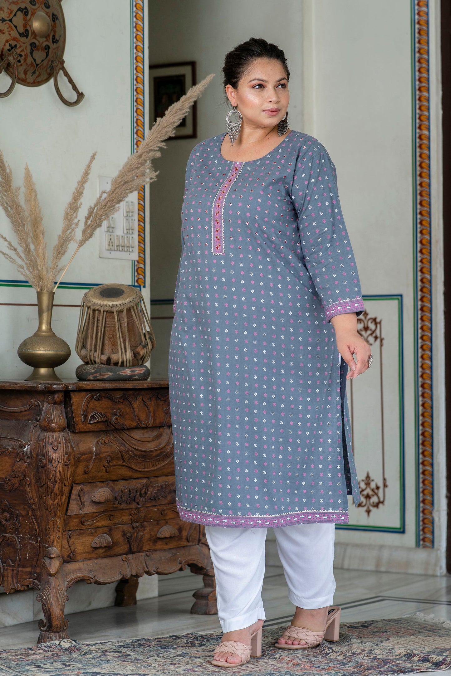 Grey Pure Cotton Straight Kurti