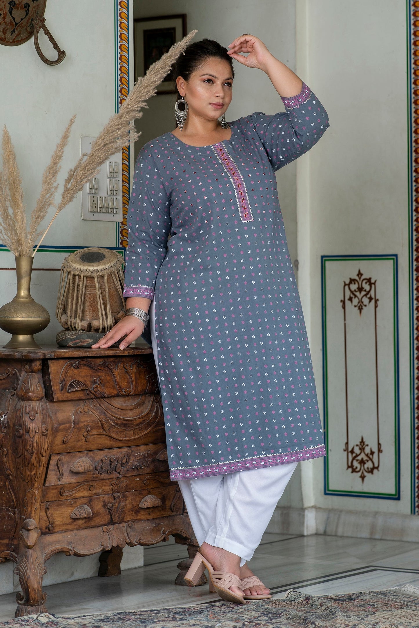 Grey Pure Cotton Straight Kurti