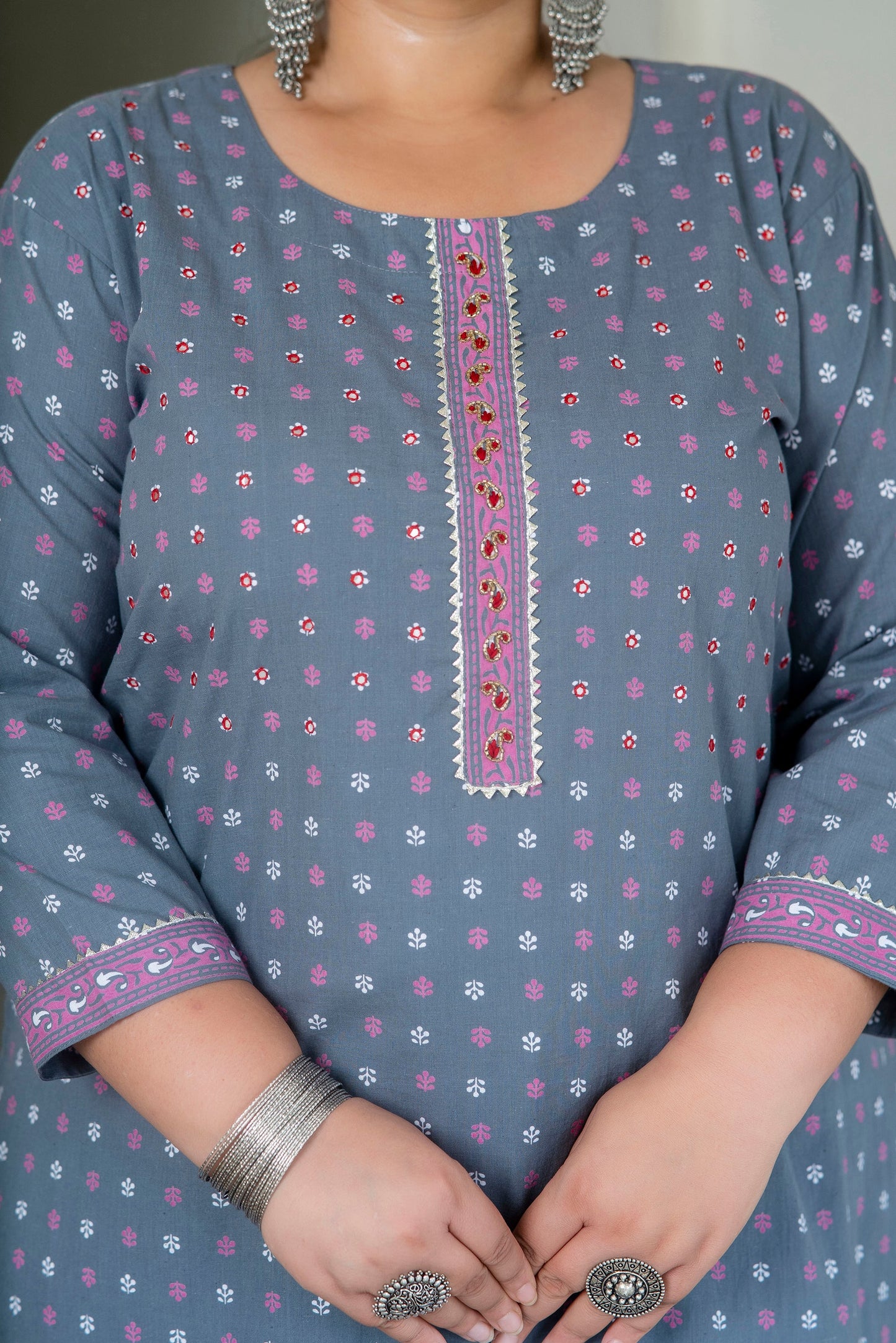 Grey Pure Cotton Straight Kurti
