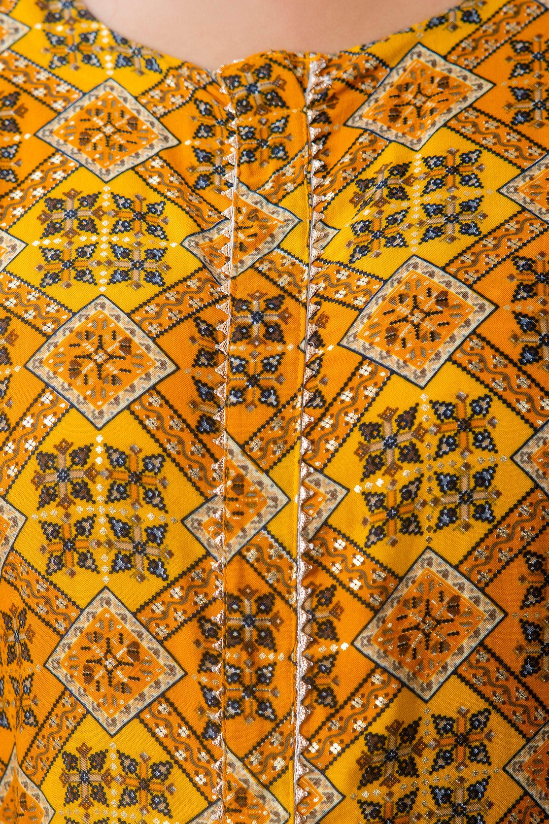 Yellow Printed Front Slit Straight Kurti