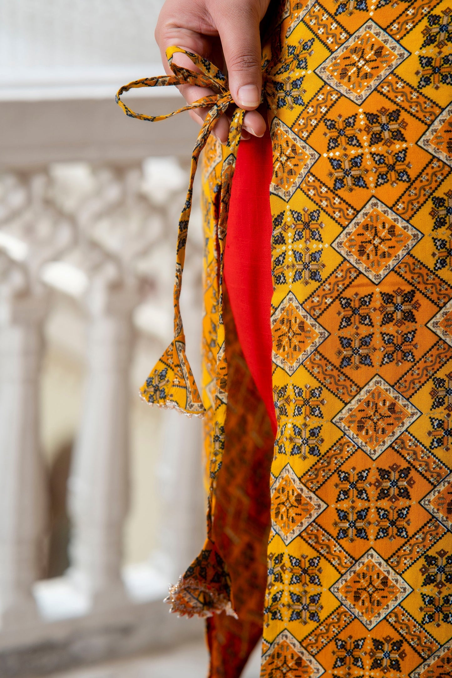 Yellow Printed Front Slit Kurta Pant Set