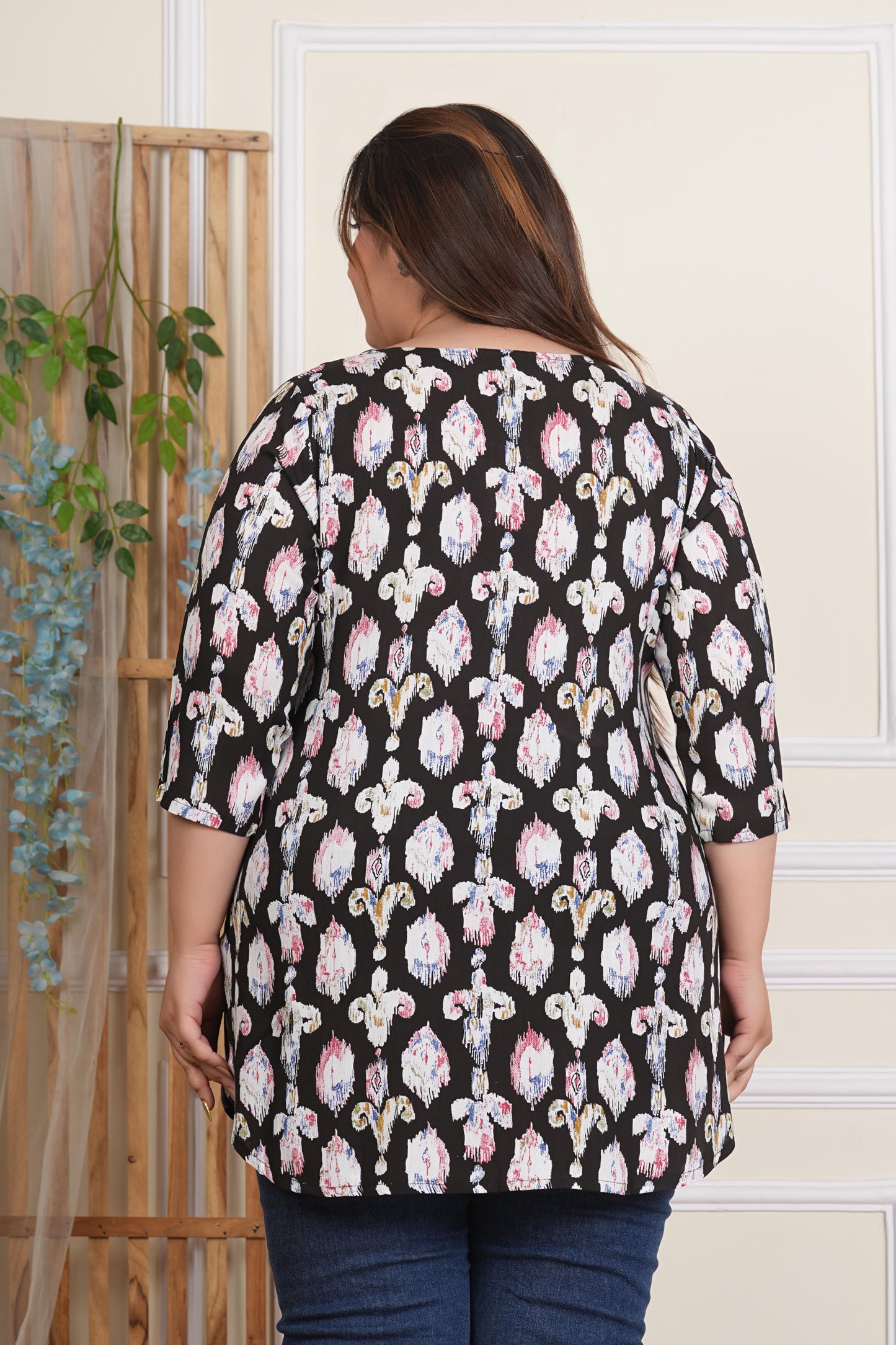 Black Cotton Printed Top