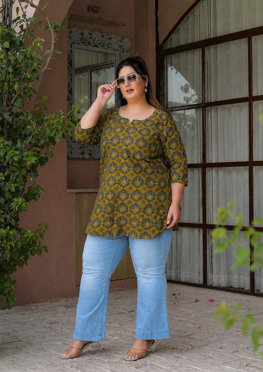 Green Pure Cotton Printed Top