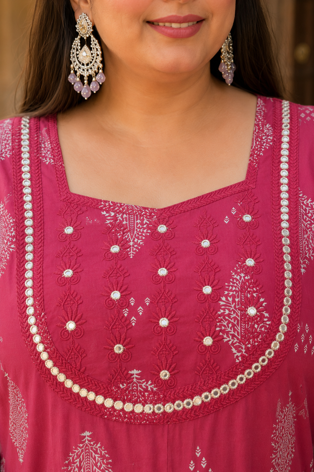Pink Anarkali Kurta & Dupatta Set (Cotton)