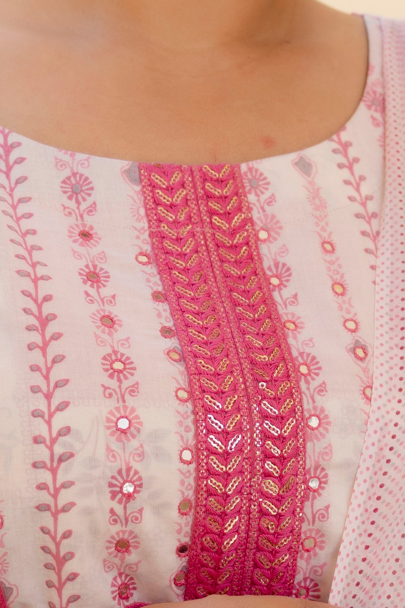 Pink Printed Kurta pant Dupatta Set (Cotton)