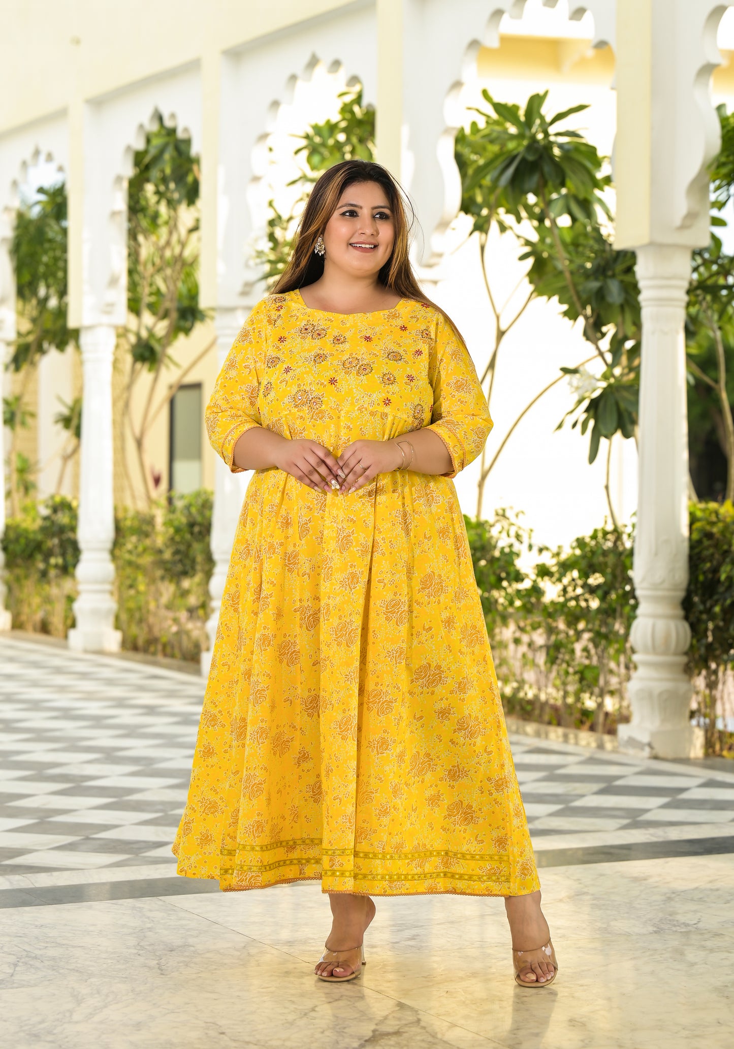 Yellow Anarkali Kurta & Dupatta Set (Pure Cotton)