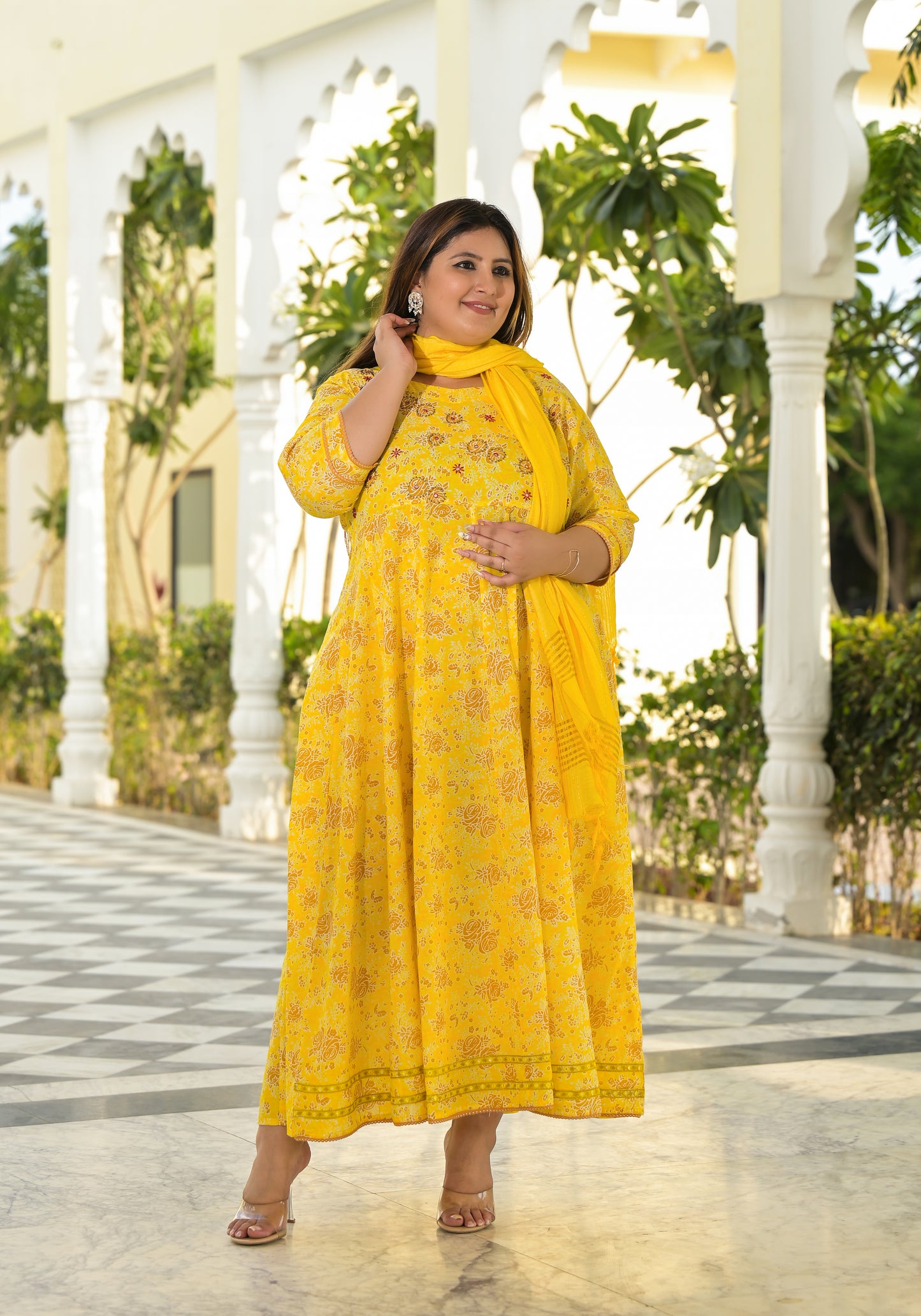 Yellow Anarkali Kurta & Dupatta Set (Pure Cotton)