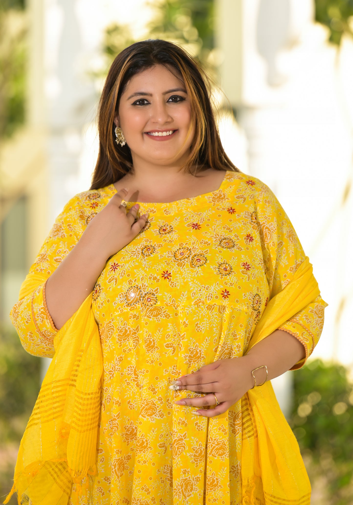 Yellow Anarkali Kurta & Dupatta Set (Pure Cotton)