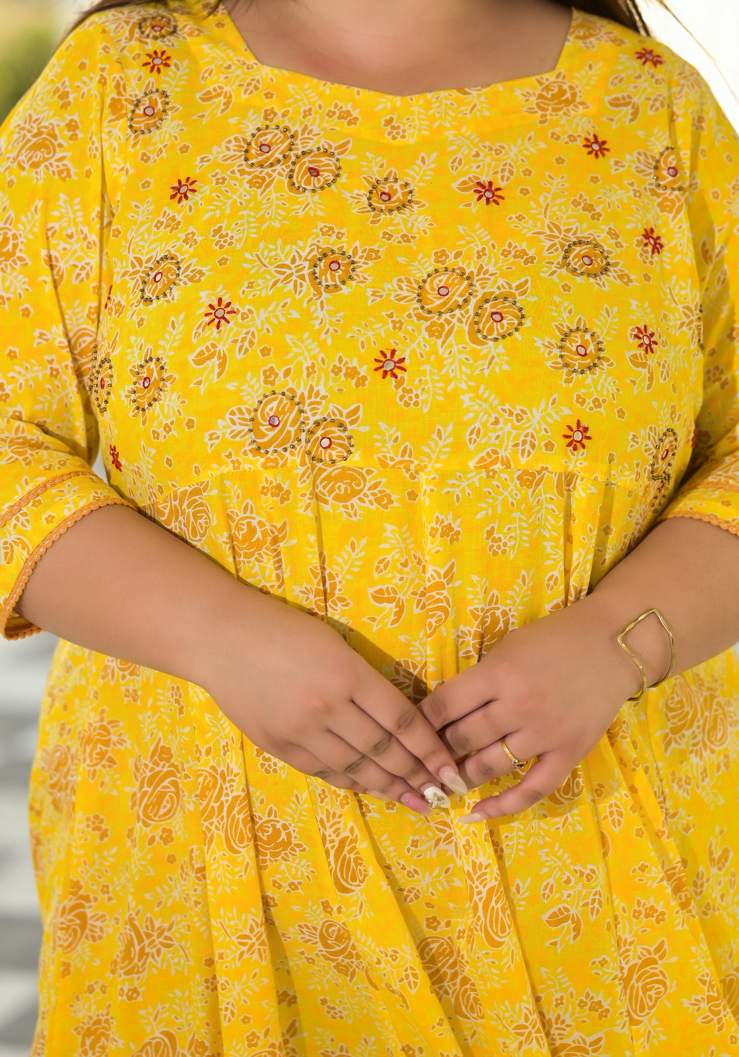 Yellow Anarkali Kurta & Dupatta Set (Pure Cotton)