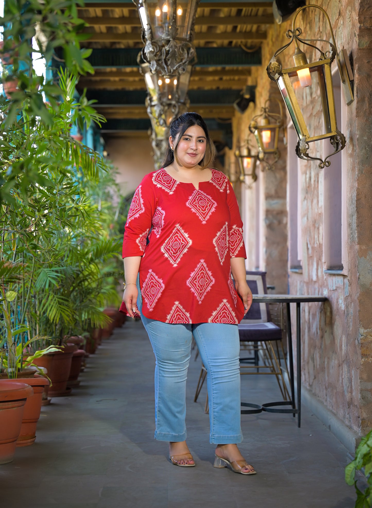 Red Pure Cotton Printed Top
