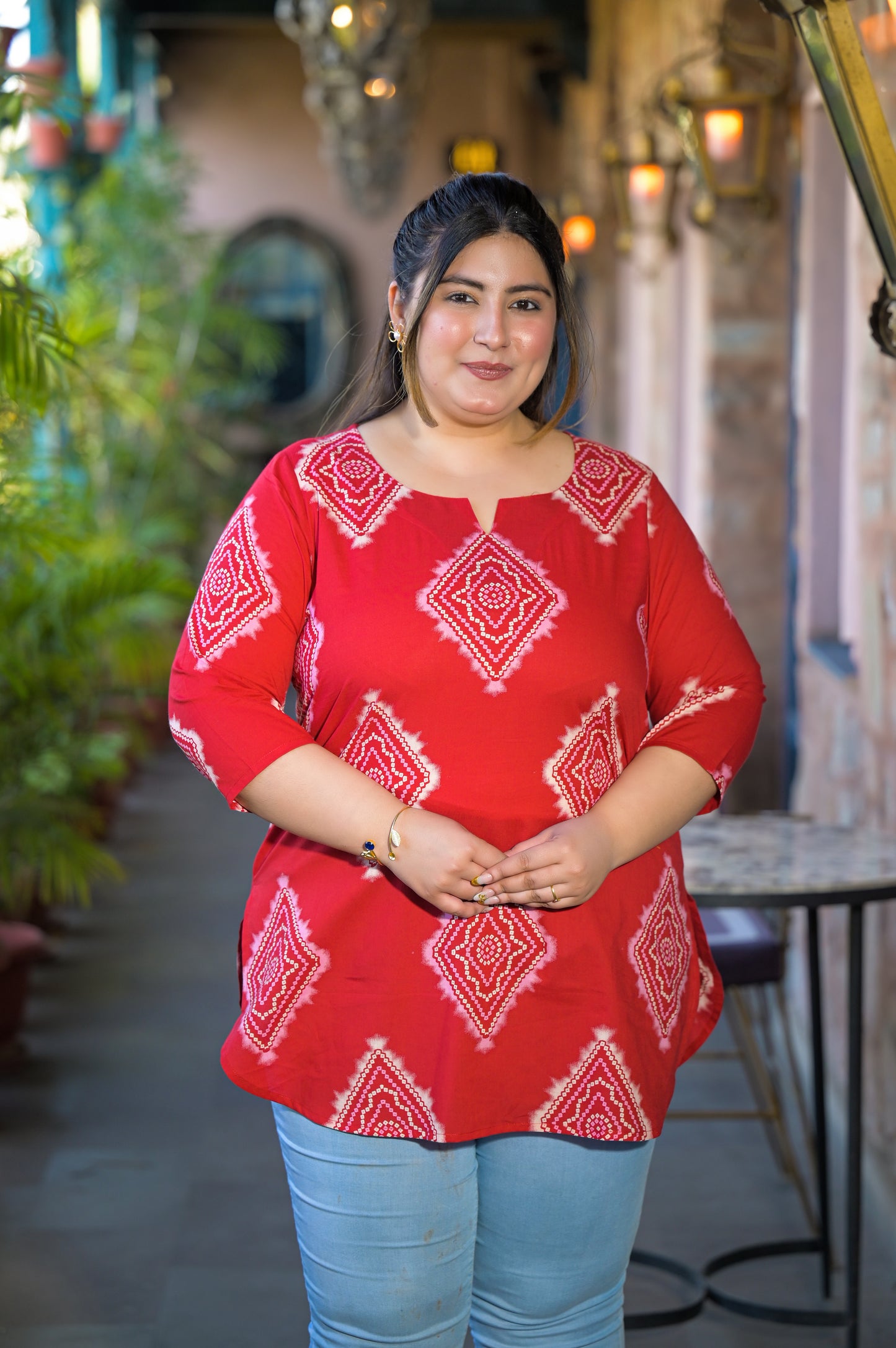 Red Pure Cotton Printed Top