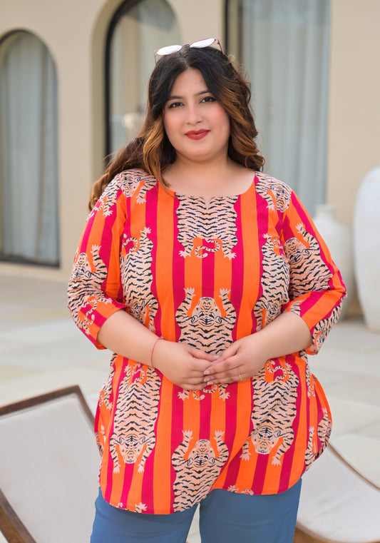 Orange Floral Printed Top