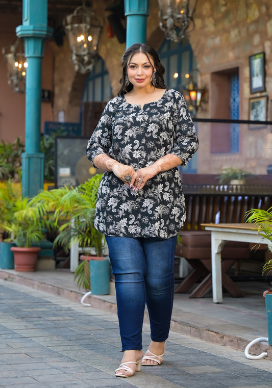 Black White Floral Printed Top