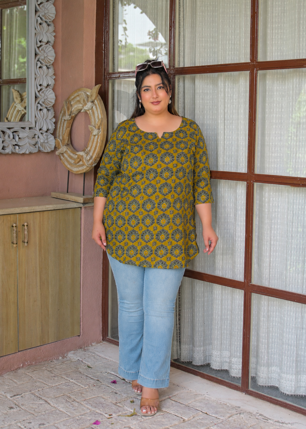 Green Pure Cotton Printed Top