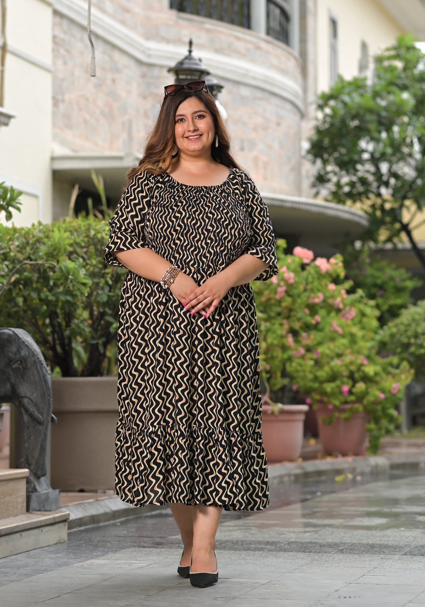 Black Vertical Printed Dress