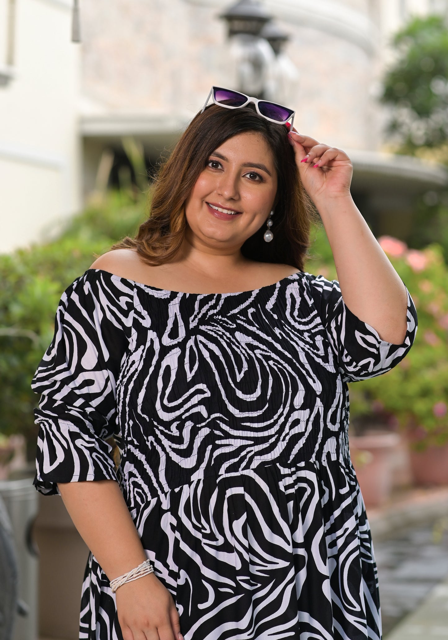 Black White Printed  Dress