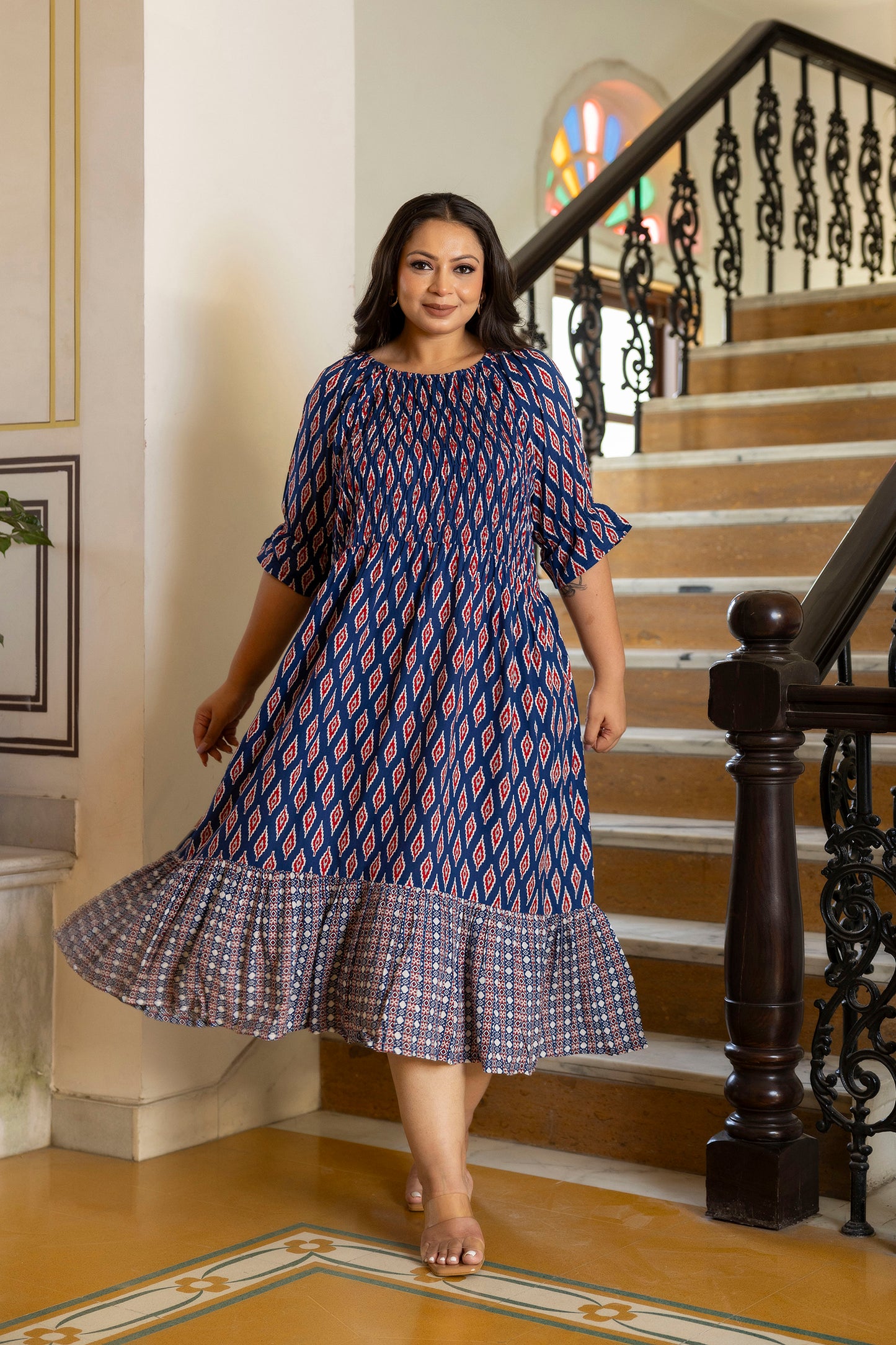 Dark Blue Floral Plus Size Dress