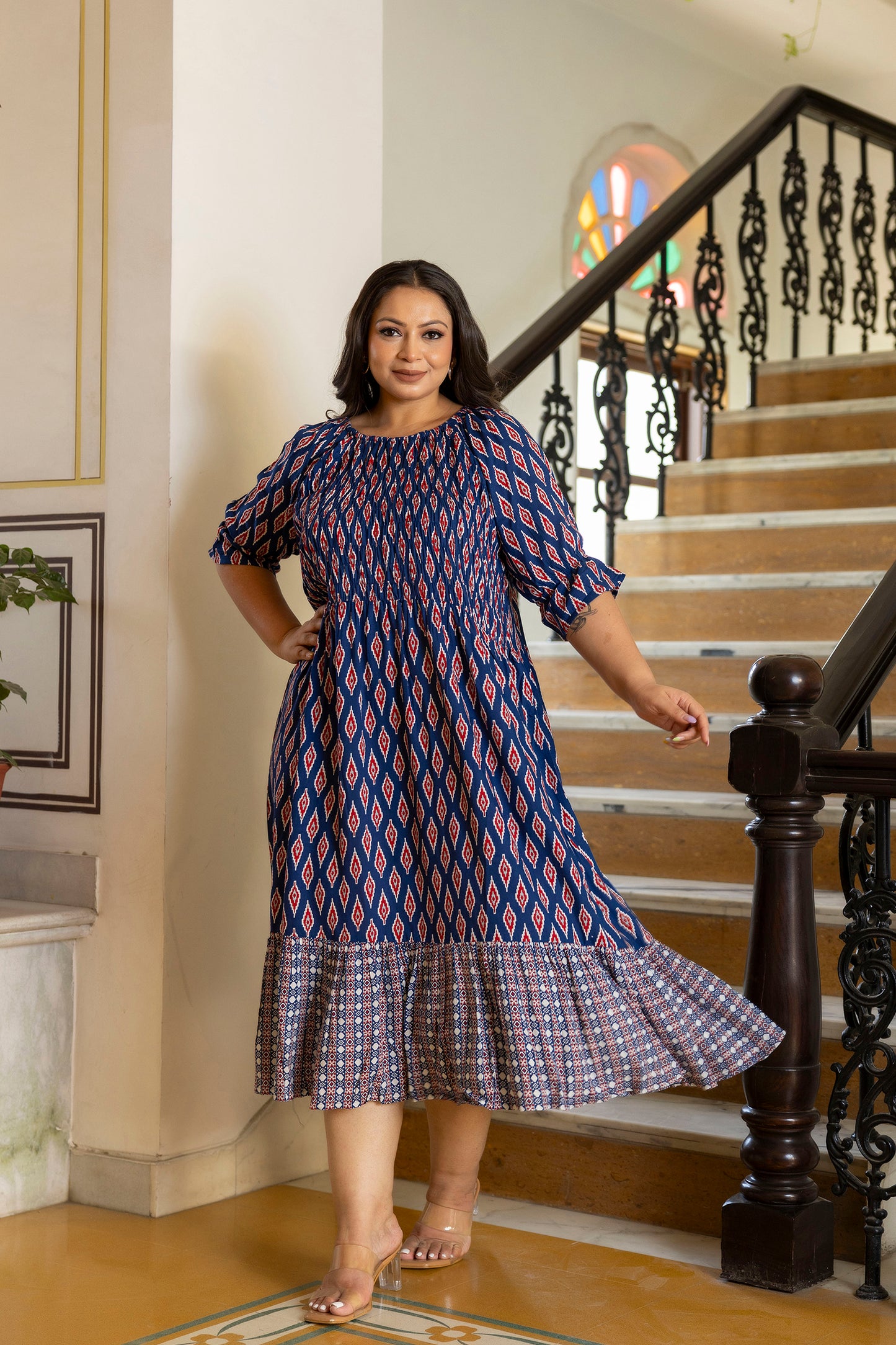 Dark Blue Floral Plus Size Dress