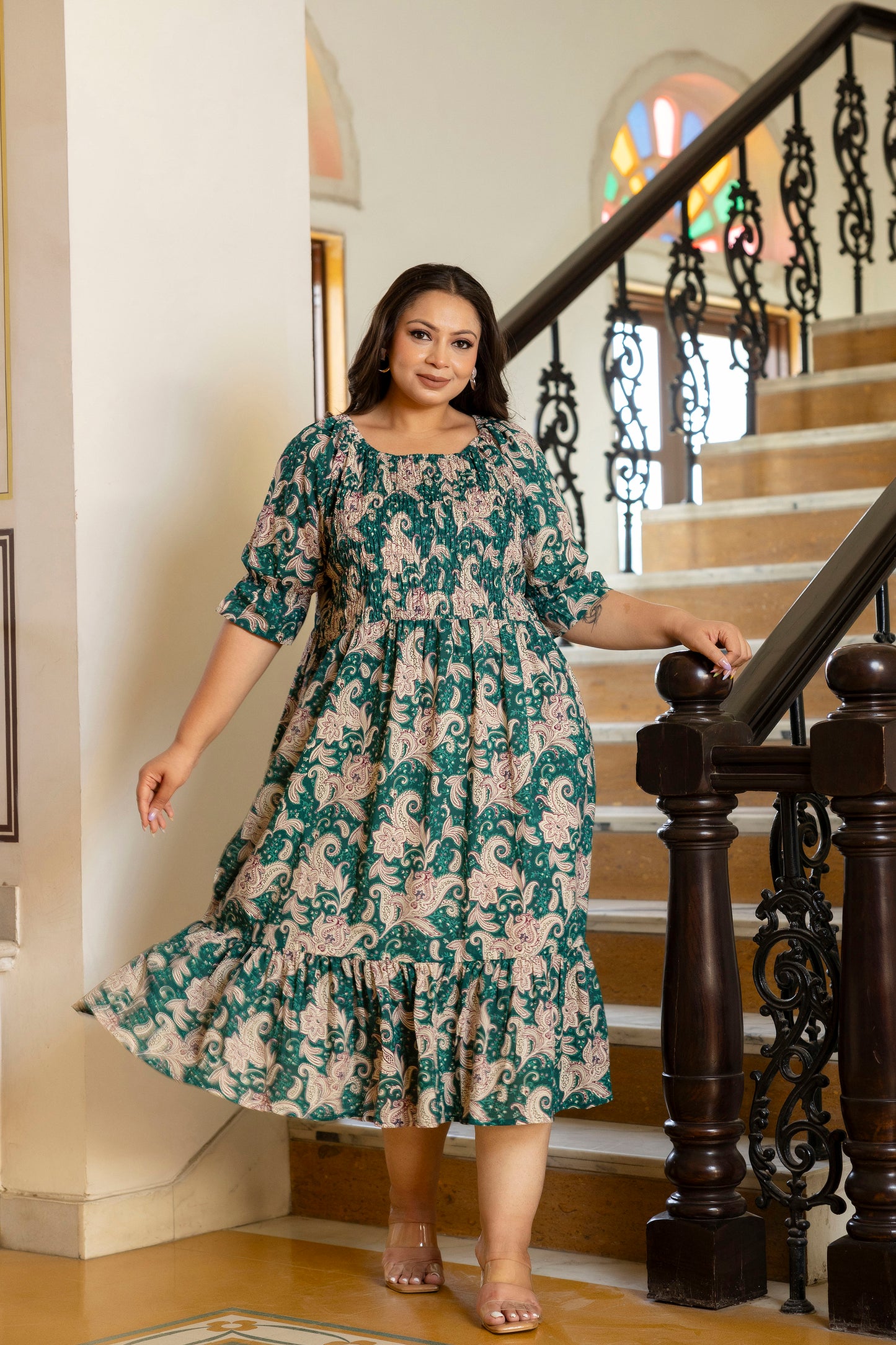 Green Floral Plus Size Dress