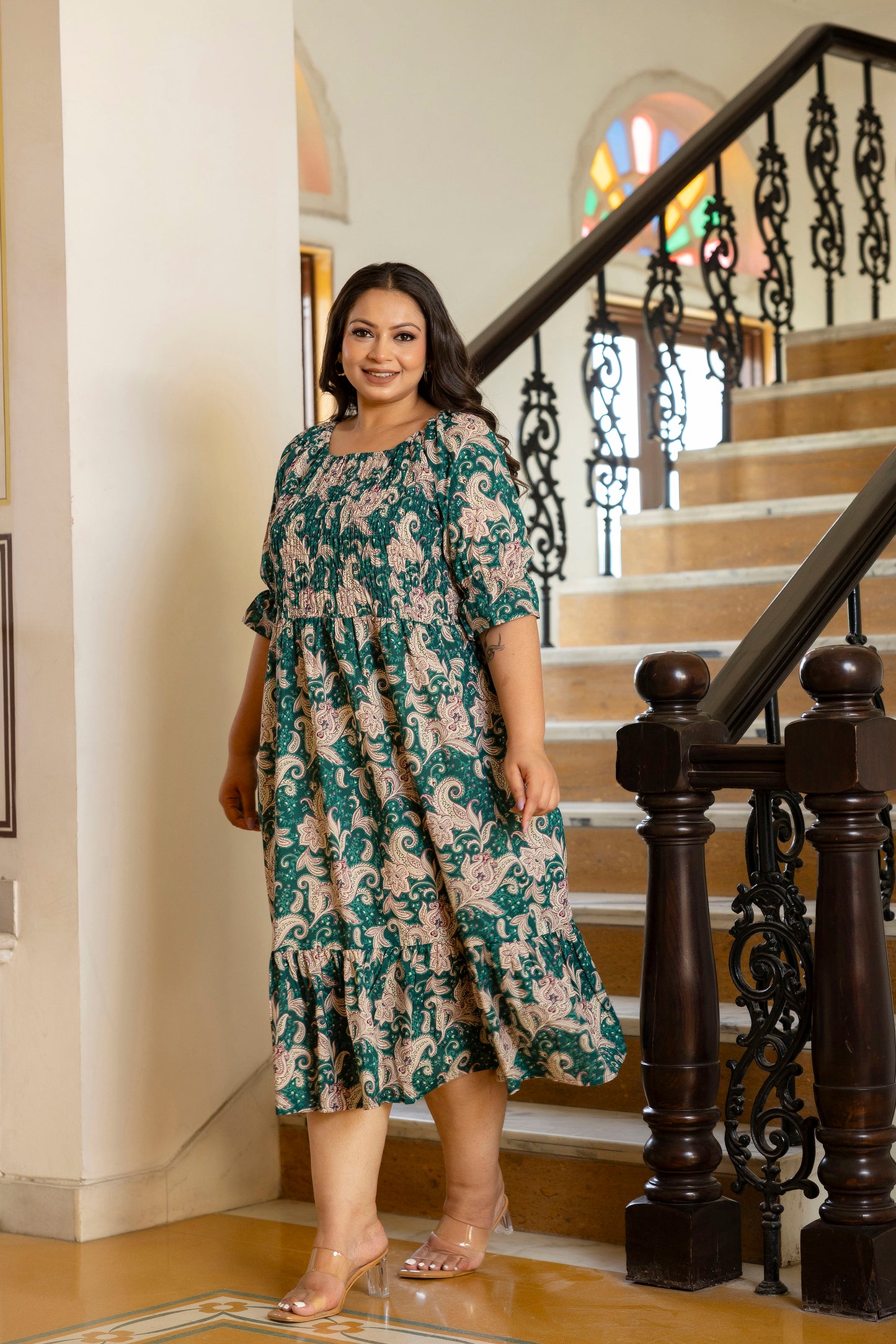 Green Floral Plus Size Dress