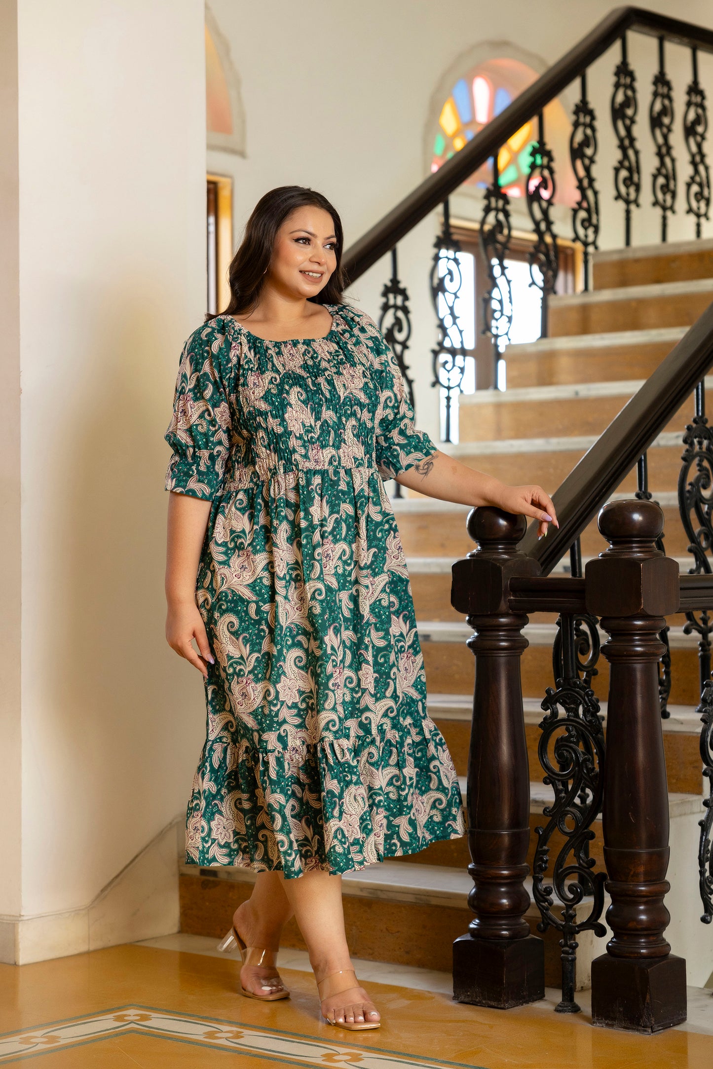 Green Floral Plus Size Dress