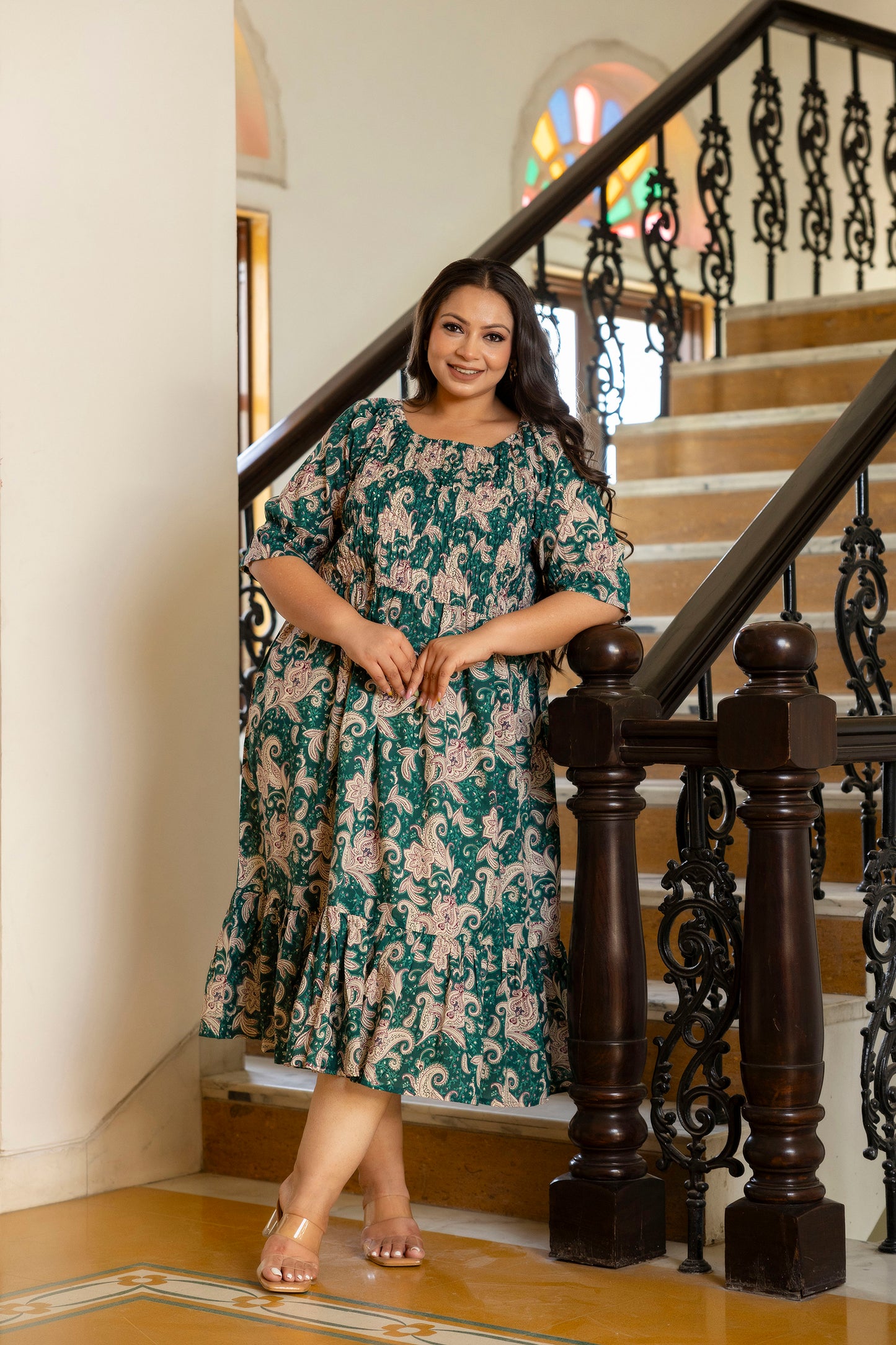 Green Floral Plus Size Dress