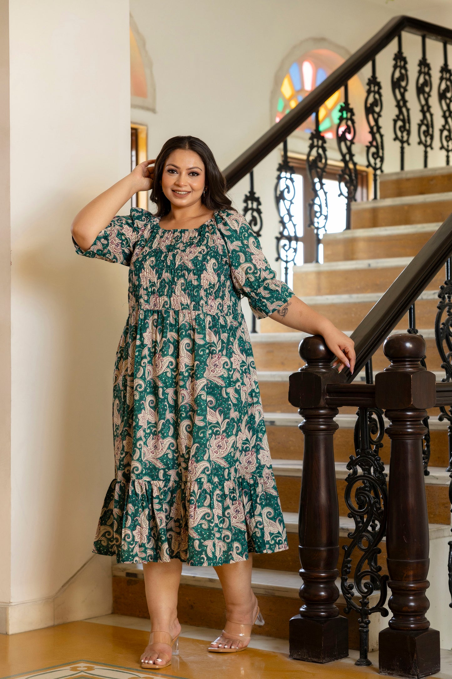 Green Floral Plus Size Dress