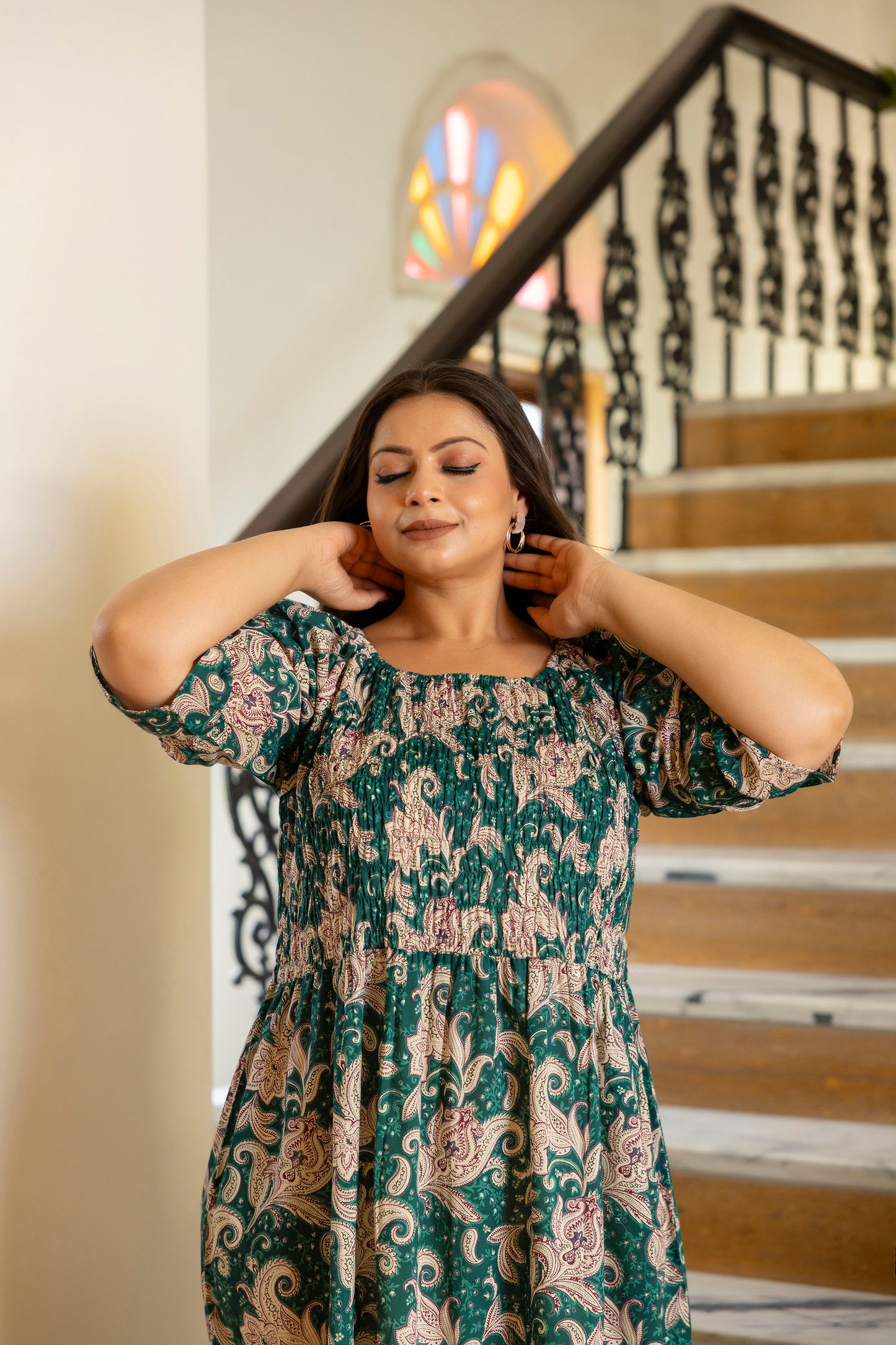 Green Floral Plus Size Dress