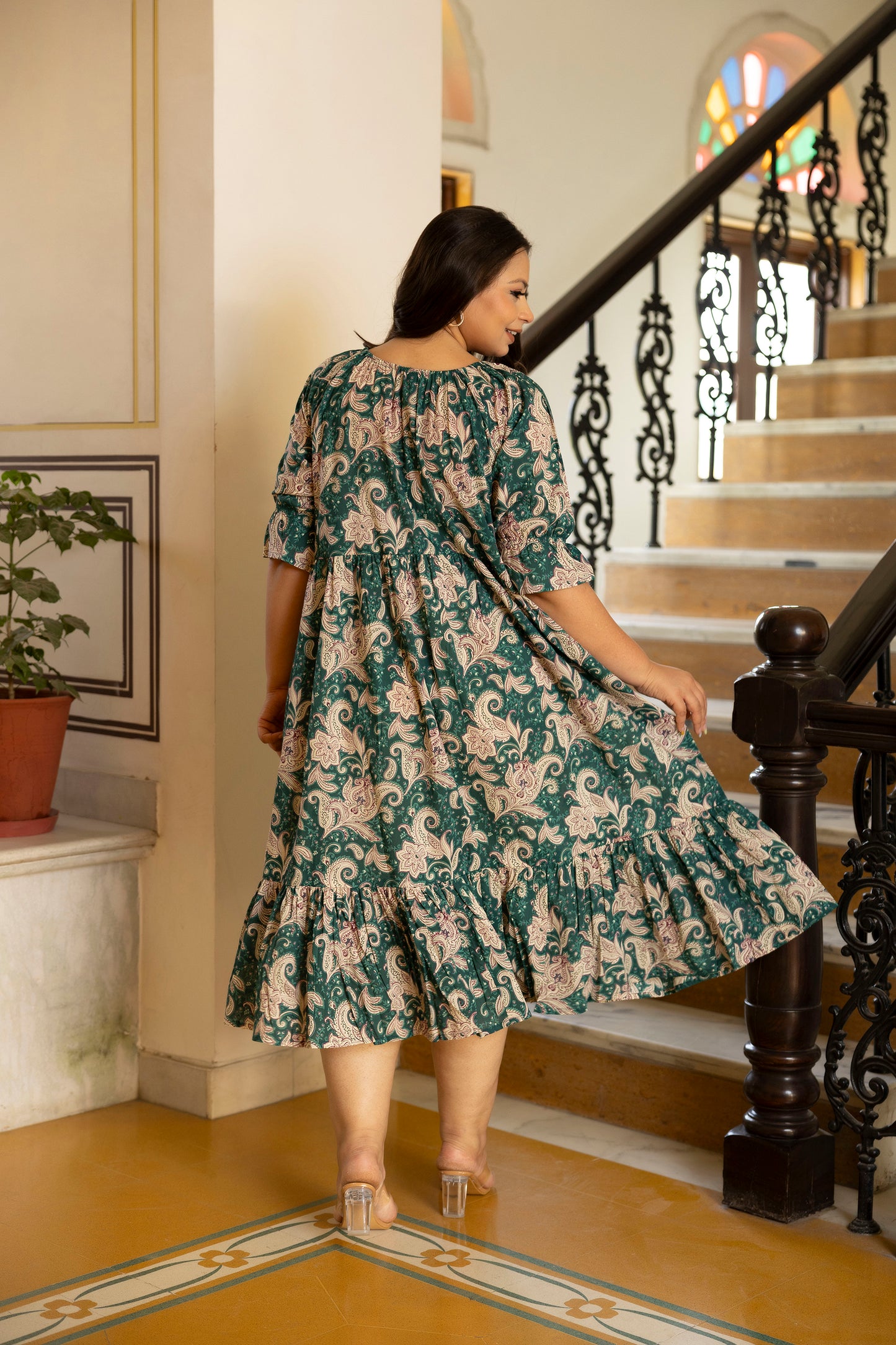 Green Floral Plus Size Dress