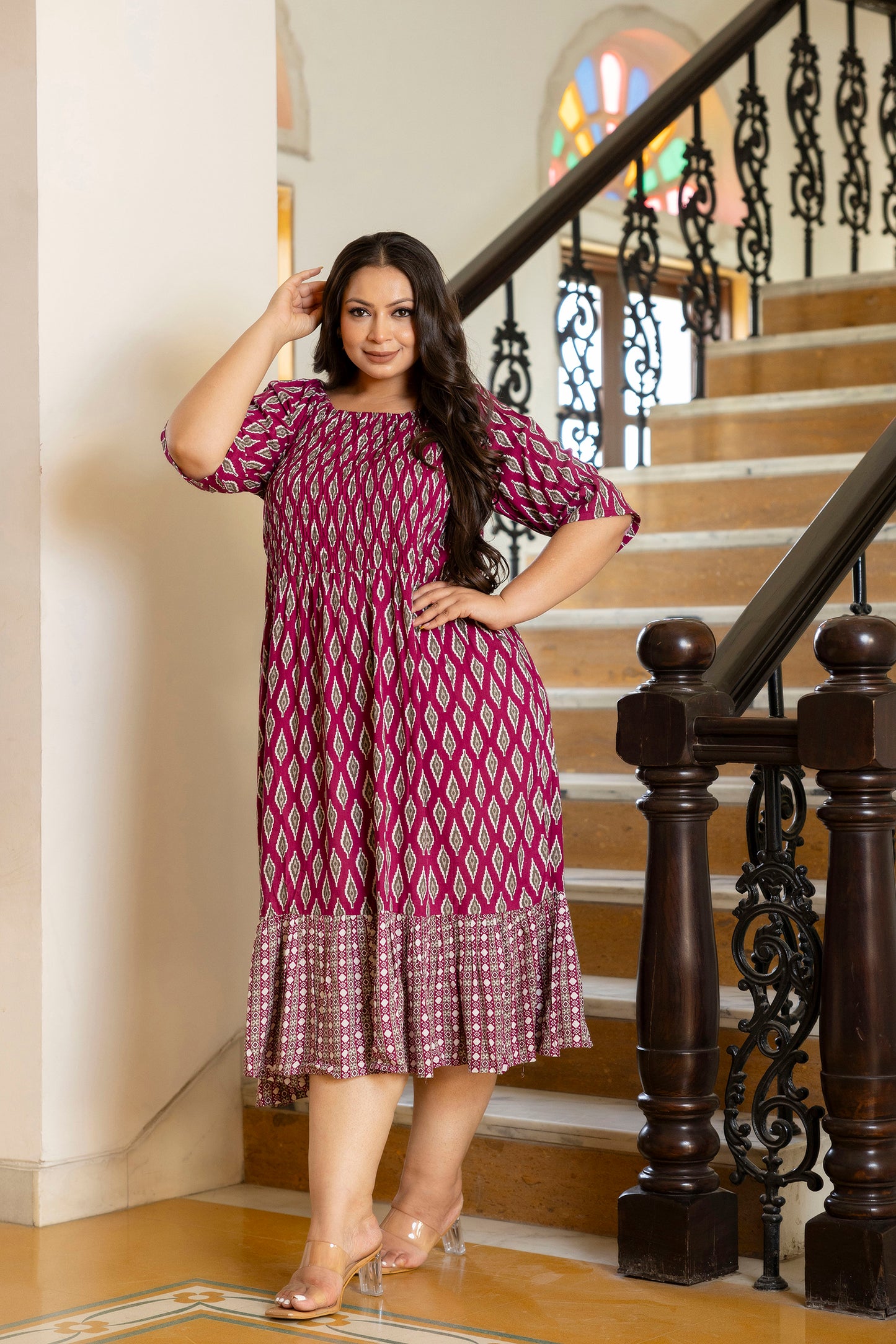 Maroon Floral Plus Size Dress