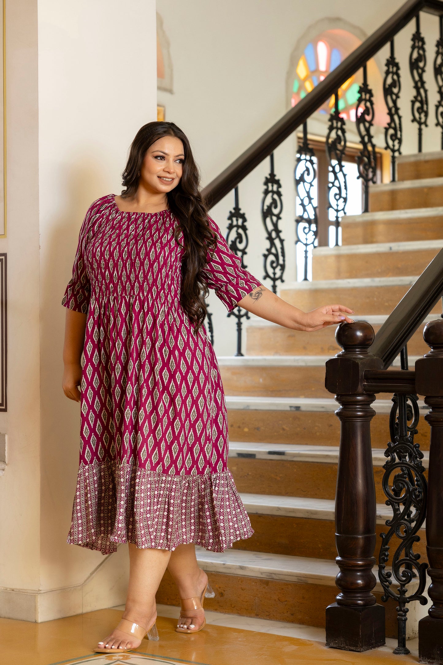 Maroon Floral Plus Size Dress