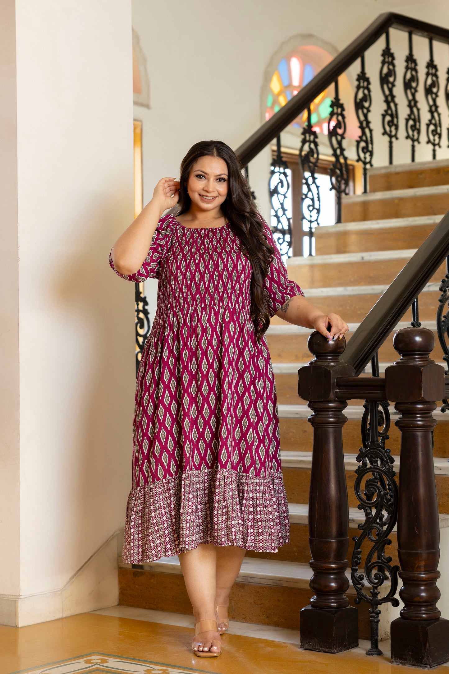 Maroon Floral Plus Size Dress