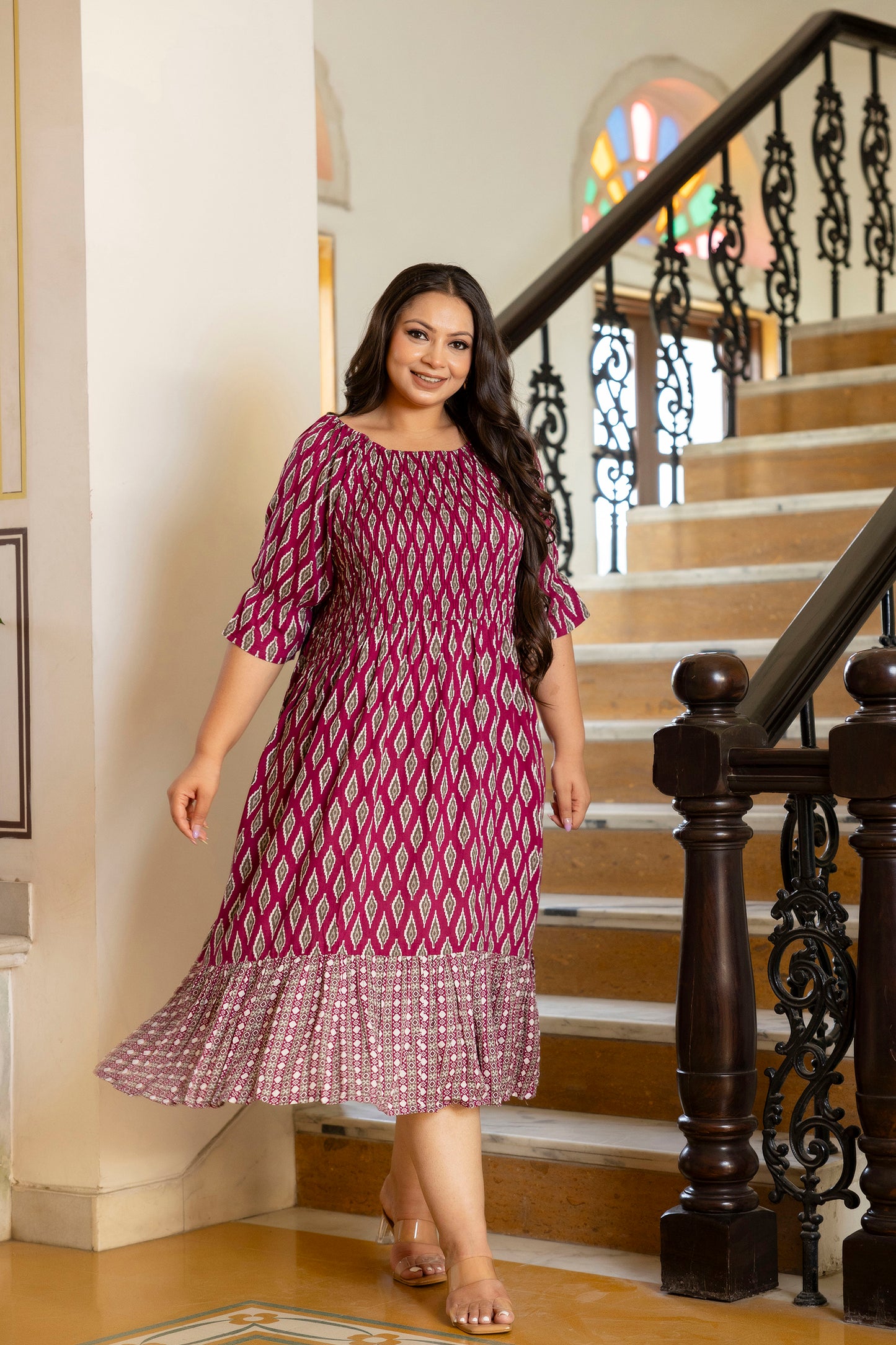 Maroon Floral Plus Size Dress