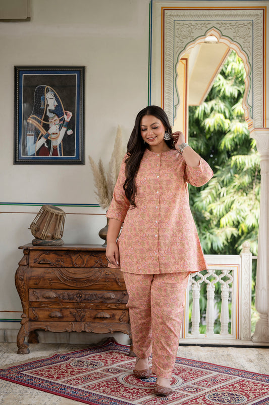 Peach Pure Cotton Co-Ord Tunic and Pant Set