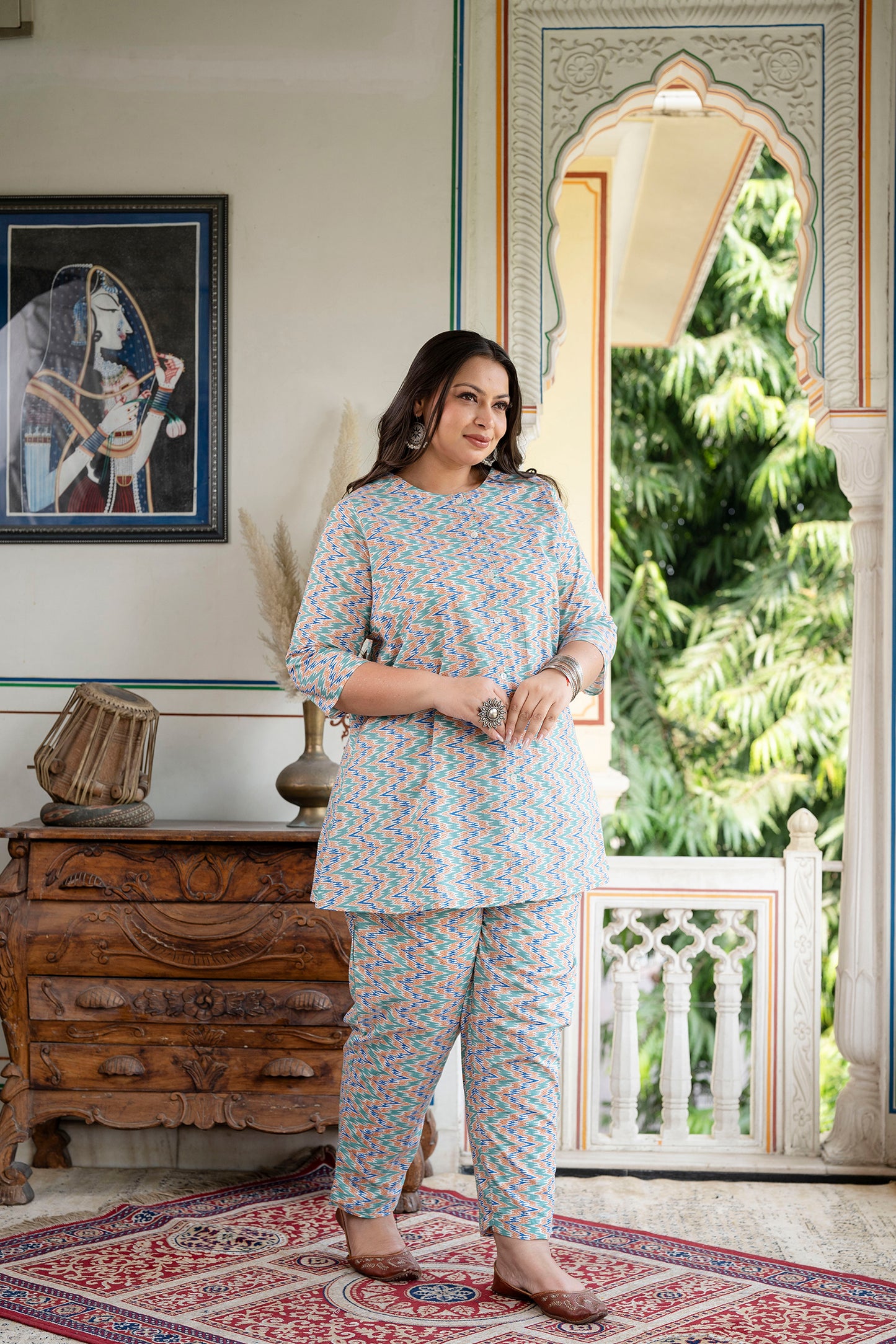 Multicolor Pure Cotton Co-Ord Tunic and Pant Set